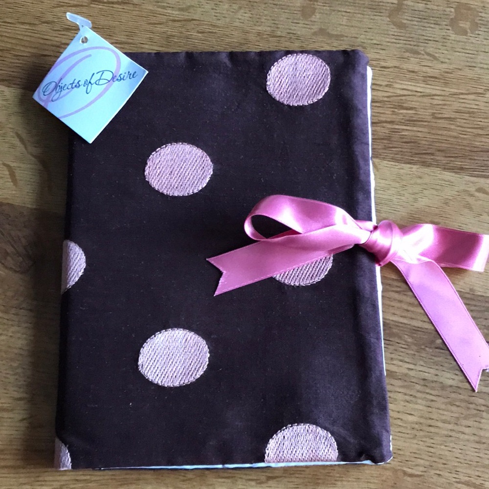 Photo Album Brown with Tan Polka Dots Pink Tie up Ribbon